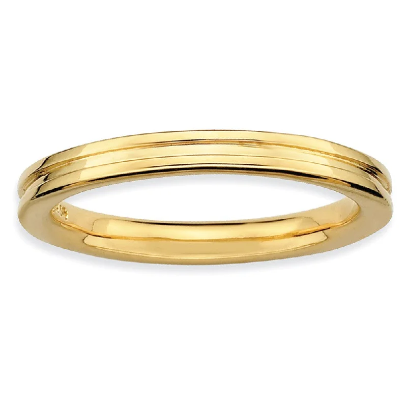 Ladies ring gold designs-2.25mm Stackable 14K Yellow Gold Plated Silver Grooved Band