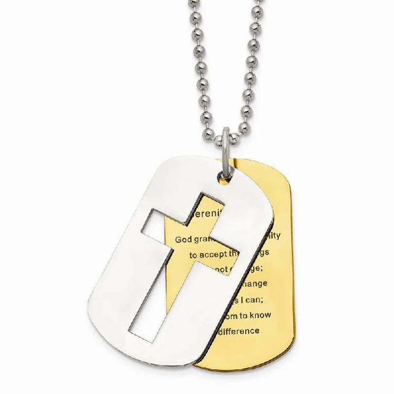 Ladies necklaces office looks-Stainless Steel Polished Yellow IP-plated Serenity Prayer Necklace