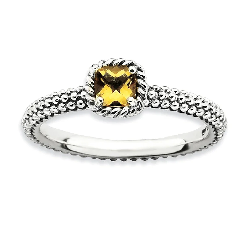 Ladies ring 2025 trends-Antiqued Sterling Silver Stackable Citrine Ring