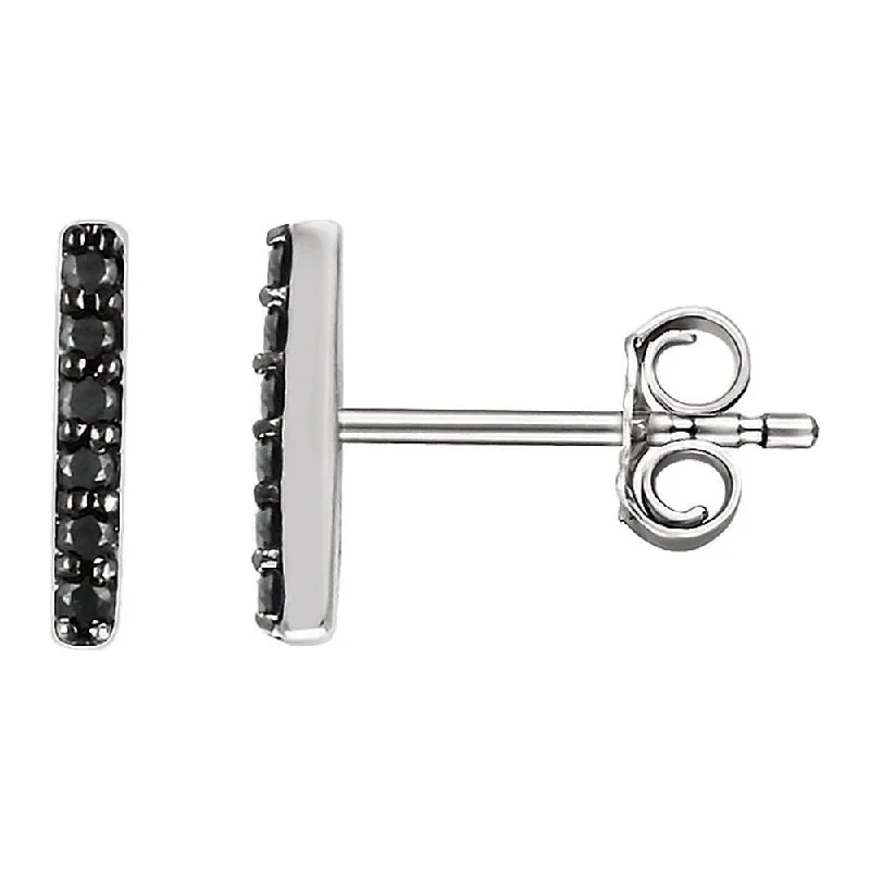 Ladies earrings price range-1.5 x 8.6mm 14k White Gold 1/10 CTW (I2) Black Diamond Bar Earrings