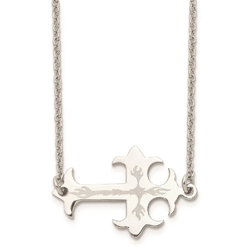 Ladies necklaces couple sets-Stainless Steel Brushed & Polished Sideways Cross Necklace