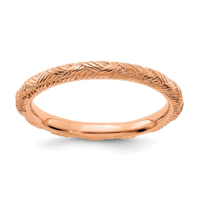 Ladies ring customer reviews-2.25mm Sterling Silver 14k Rose Gold Plated Basket Weave Stack Band