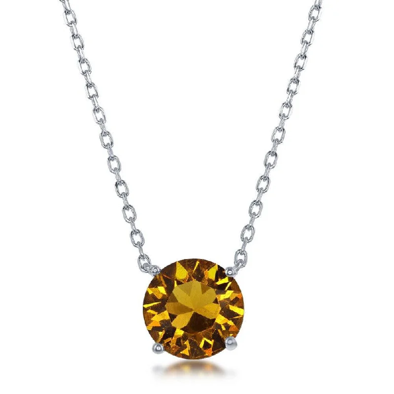 Ladies necklaces luxury brands-Sterling Silver 8mm Topaz "November" Swarovski Element Necklace