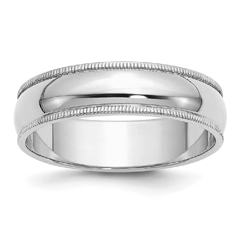 Ladies ring global brands-6mm Rhodium Plated Sterling Silver Milgrain Standard Fit Band