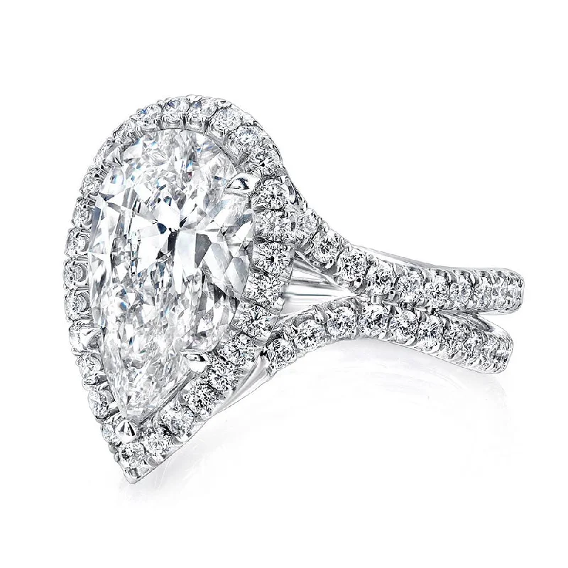 Ladies engagement rings price guide-Uneek Pear-Shaped Diamond Halo Engagement Ring with Pave Silhouette Double Shank