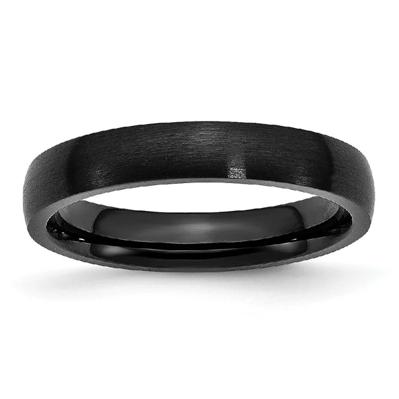 Ladies ring latest trends-4mm Black Plated Stainless Steel Brushed Domed Band