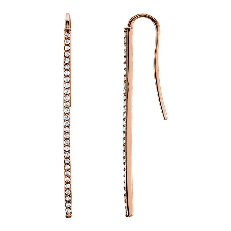 Ladies earrings hoop designs-36mm 14k Rose Gold 1/4 CTW (H-I, I1) Diamond Vertical Bar Earrings