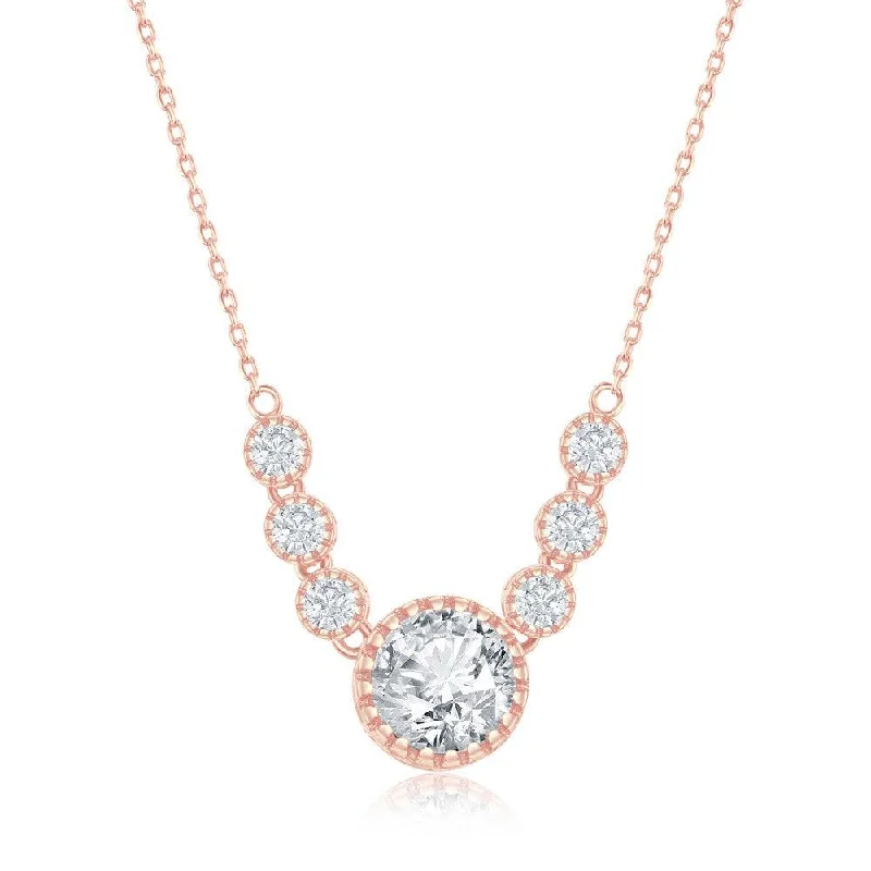 Ladies necklaces birthday presents-Sterling Silver Rose Gold Plated Round CZ Necklace