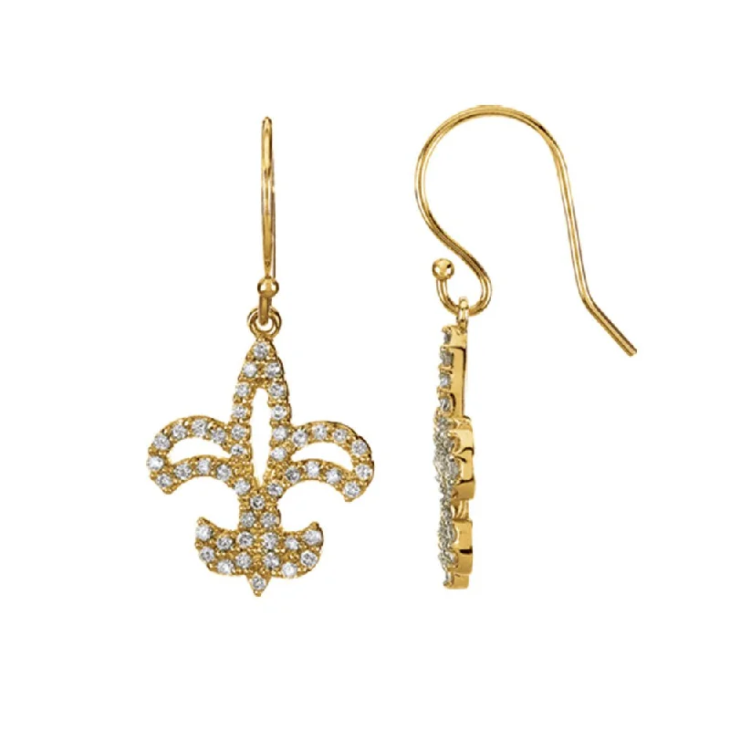 Ladies earrings ethnic patterns-1/2 cttw Diamond Fleur-De-Lis Earrings in 14k Yellow Gold