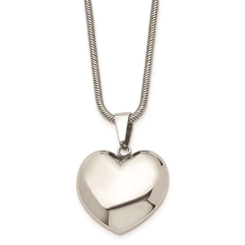 Ladies necklaces sale events-Stainless Steel Polished Puff Heart 20in Necklace