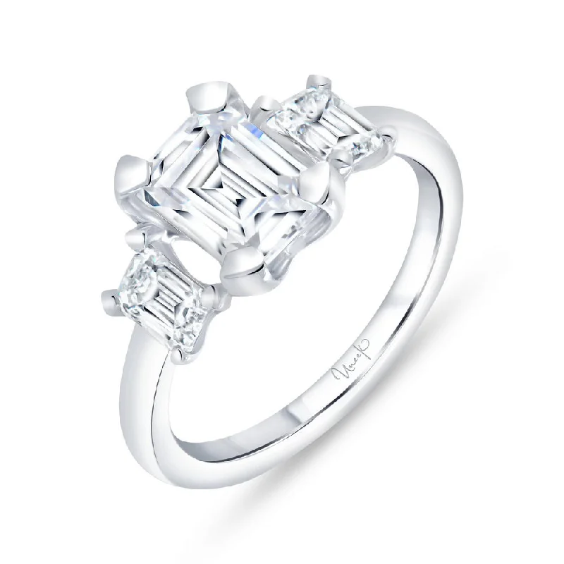 Ladies engagement rings luxurious appeal-Uneek Alexandria Collection Three-Stone Emerald Cut Engagement Ring