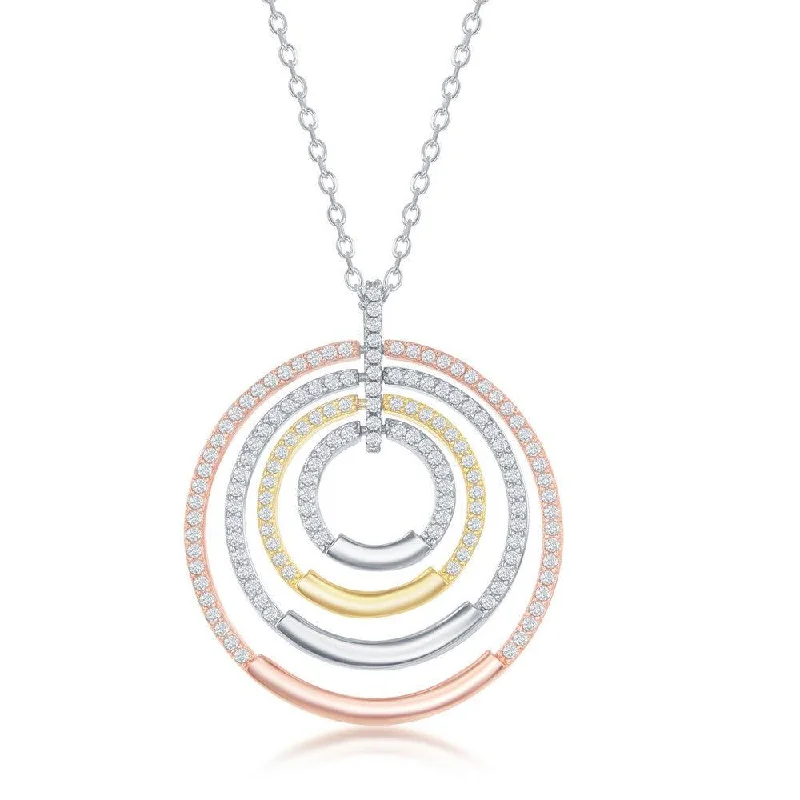 Ladies necklaces party wear-Sterling Silver Tri Color Multi-Circle CZ Necklace