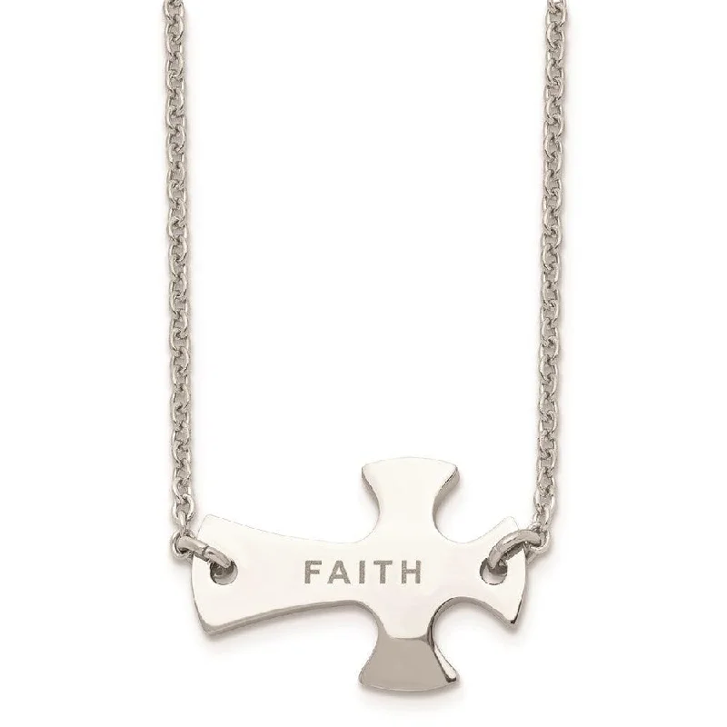 Ladies necklaces girlfriend surprises-Stainless Steel Faith Large Sideways Cross Necklace