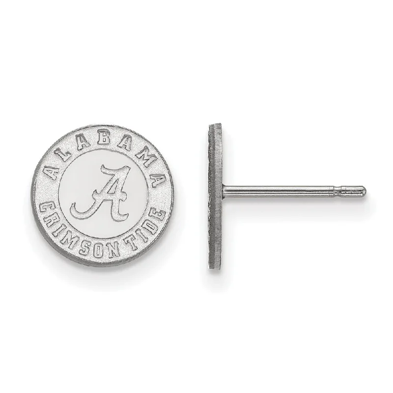 Ladies earrings unique designs-10k White Gold University of Alabama XS (Tiny) Disc Post Earrings