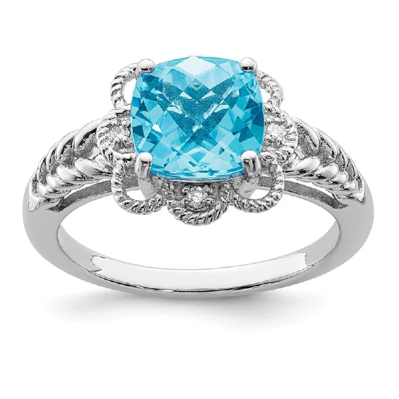 Ladies ring gift options-Light Blue Topaz & .04 Ctw Diamond Scalloped Sterling Silver Ring