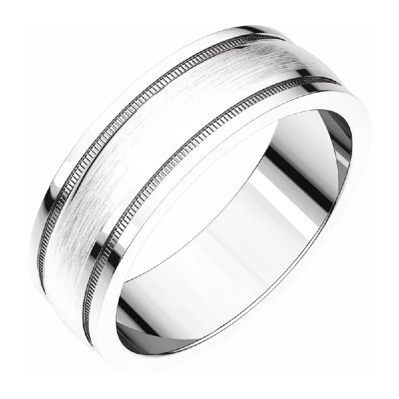 Ladies ring investment value-6mm Continuum Sterling Silver Flat Milgrain Satin Comfort Fit Band