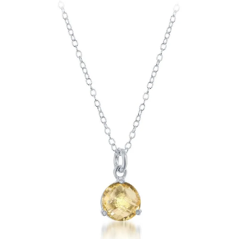 Ladies necklaces vintage charm-Sterling Silver Round Citrine Triple Prong Necklace