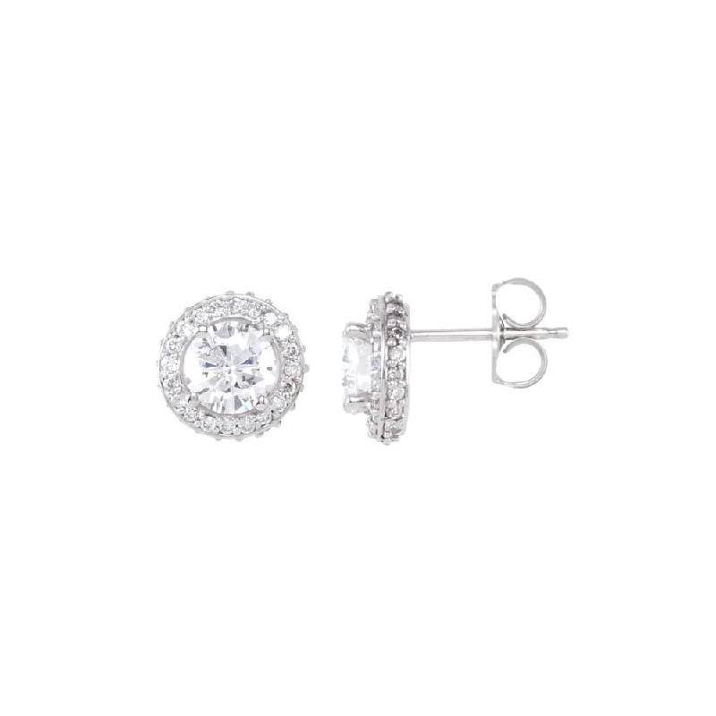 Ladies earrings bohemian charm-1 1/2 Cttw Diamond Entourage 8.5mm Post Earrings in 14k White Gold