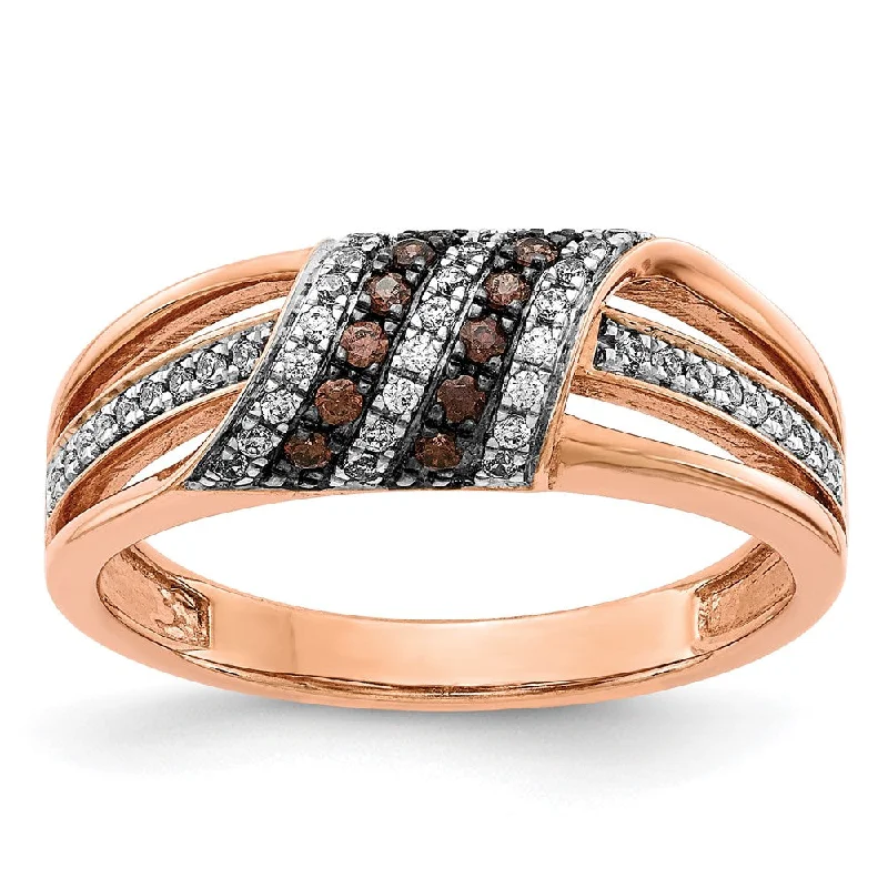 Ladies ring viral picks-7mm 14K Rose Gold 1/3 Ctw Two-Tone Diamond Split Shank Tapered Band