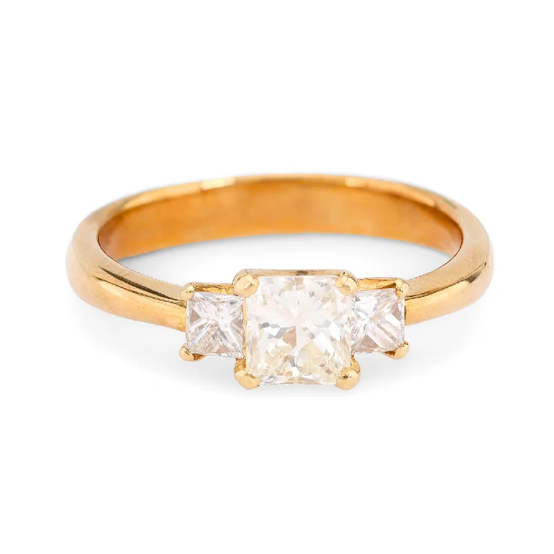 Ladies engagement rings price guide-Vintage 1.17 carat diamond 18k yellow gold three stone engagement ring