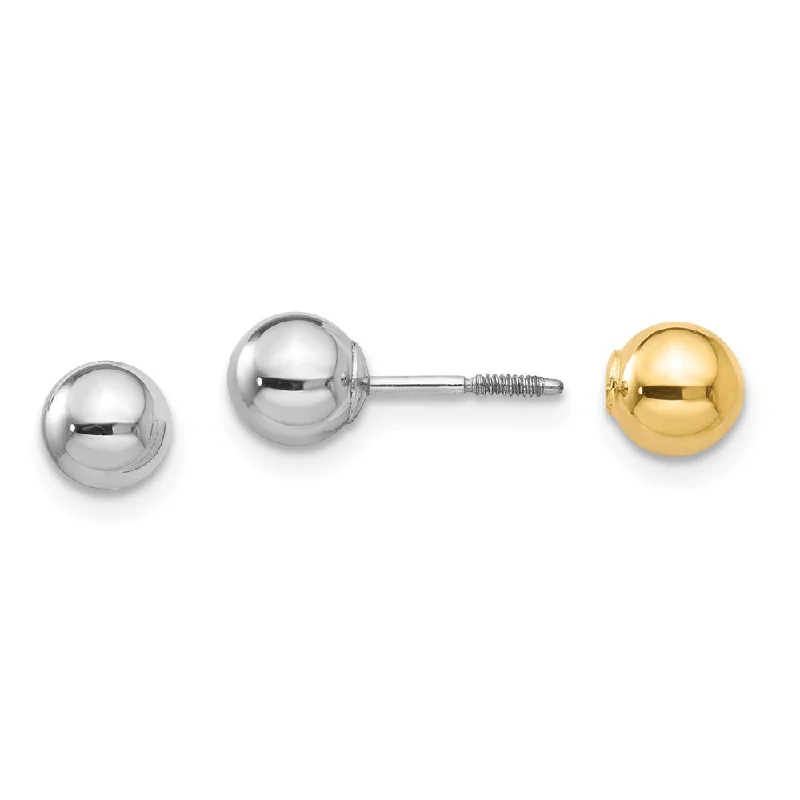 Ladies earrings engagement gifts-Kids Reversible 5mm Ball Screw Back Earrings in 14k Two-tone Gold