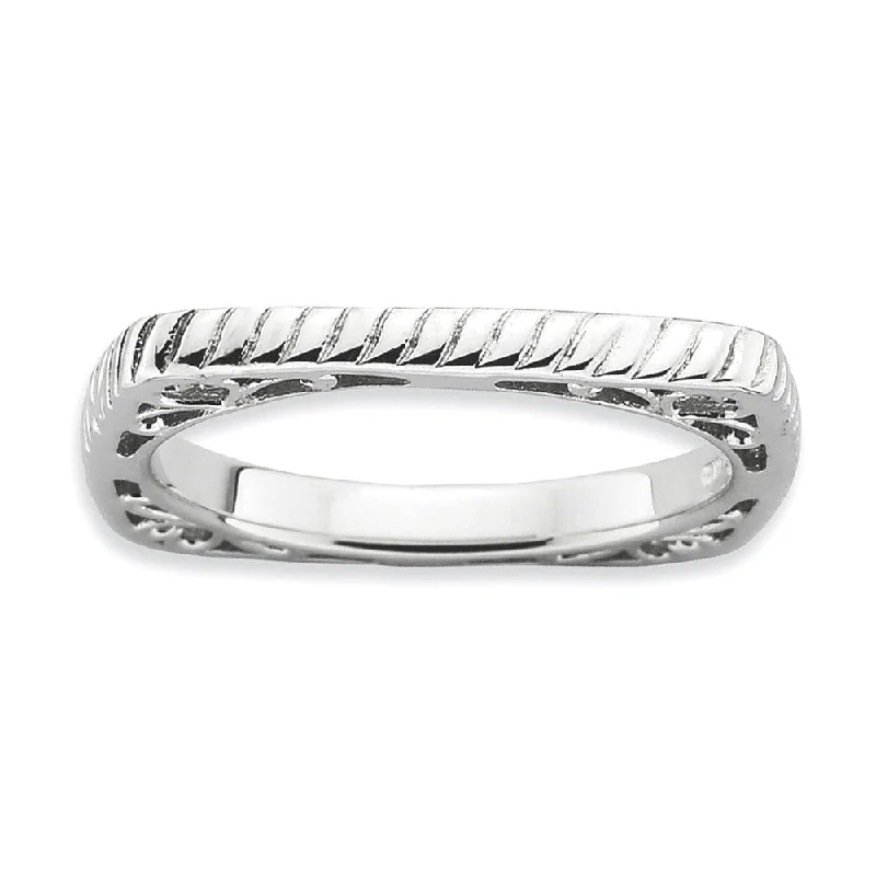 Ladies ring ethnic patterns-2.25mm Stackable Sterling Silver Square Grooved Band