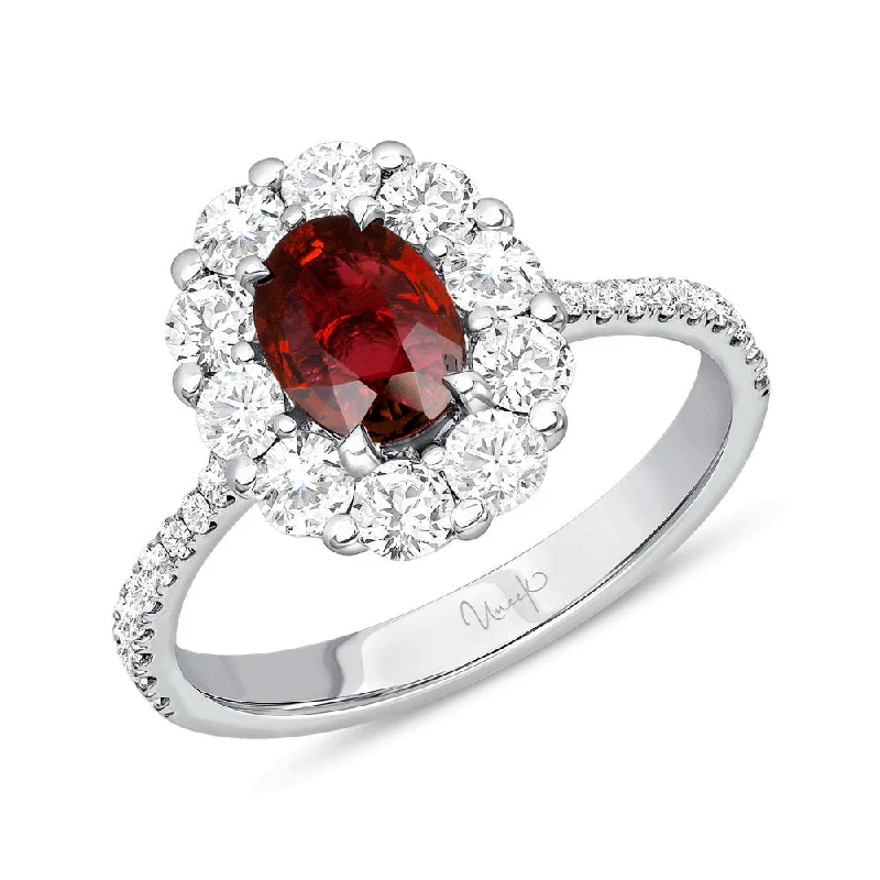 Ladies engagement rings customer reviews-Uneek Precious Collection Halo Oval Shaped Ruby Engagement Ring