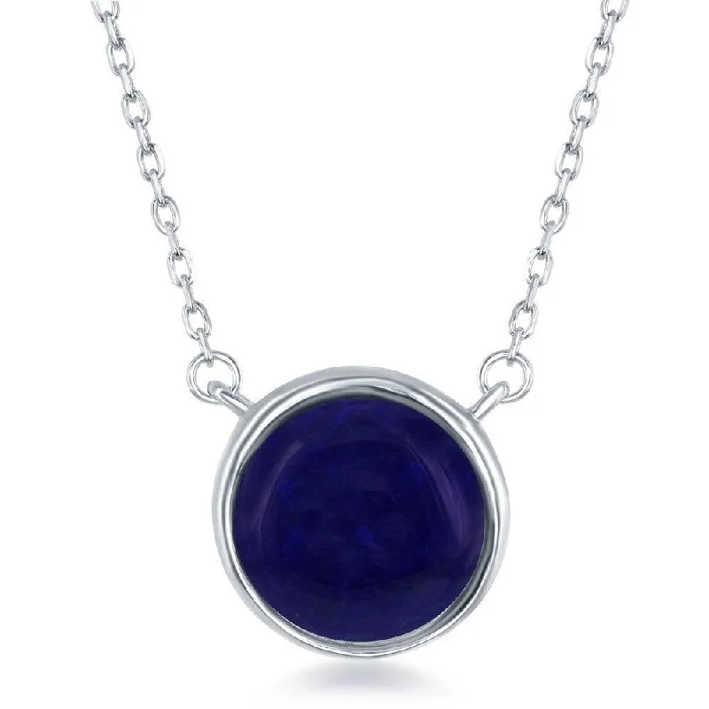 Ladies necklaces mature appeal-Sterling Silver Round Lapis Bezel Set Necklace