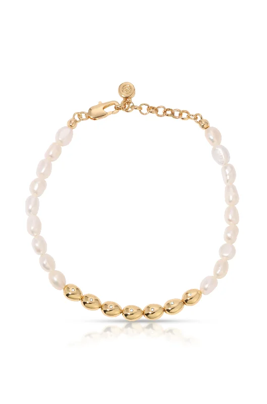 Ladies bracelets synthetic jewels-Freshwater Pearl Polished Pebble Bracelet