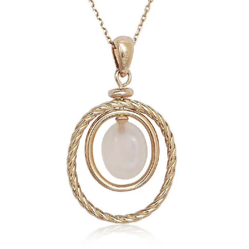 Ladies necklaces lightweight feel-Sterling Silver Rose GP Double Oval Rose Quartz Necklace