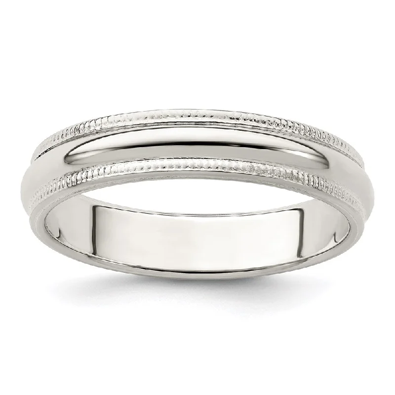 Ladies ring silver options-4mm Sterling Silver Half Round Milgrain Edge Standard Fit Band