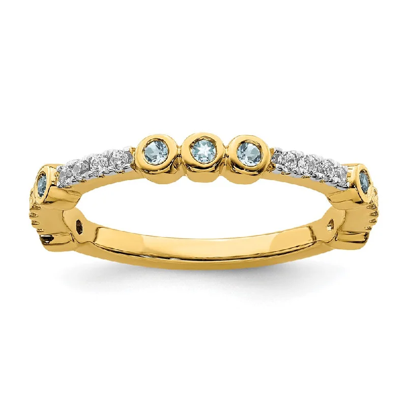 Ladies ring classic looks-2mm 14k Yellow Gold Aquamarine & .08 Ctw Diamond Stackable Band