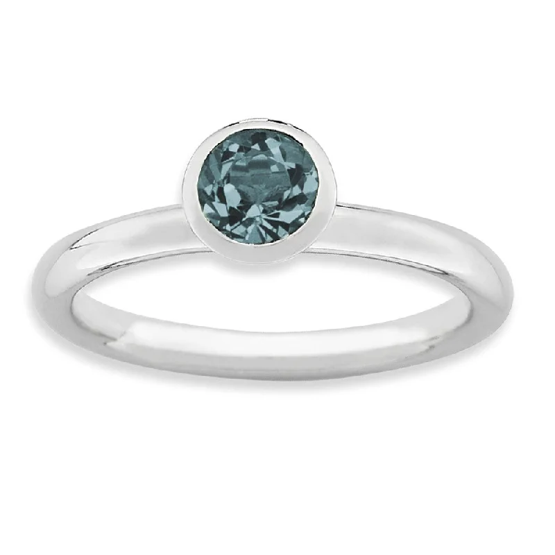 Ladies ring worldwide trends-5mm High Profile Silver with Round Blue Crystals Stack Ring