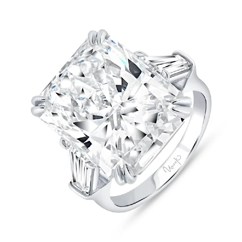 Ladies engagement rings round cut-Uneek Signature Collection Three-Stone Radiant Diamond Engagement Ring