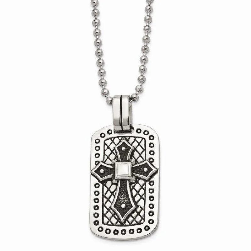 Ladies necklaces diamond pendants-Stainless Steel Antiqued Cross Dog Tag Necklace