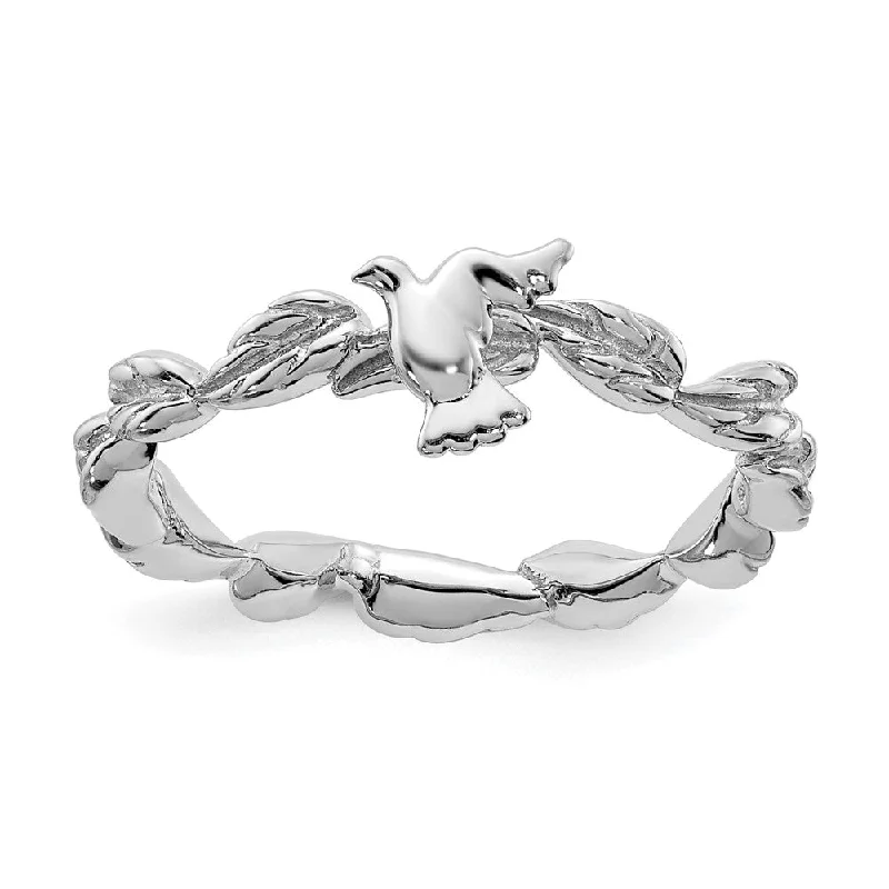 Ladies ring creative designs-Sterling Silver Rhodium Plated Stackable Dove Ring