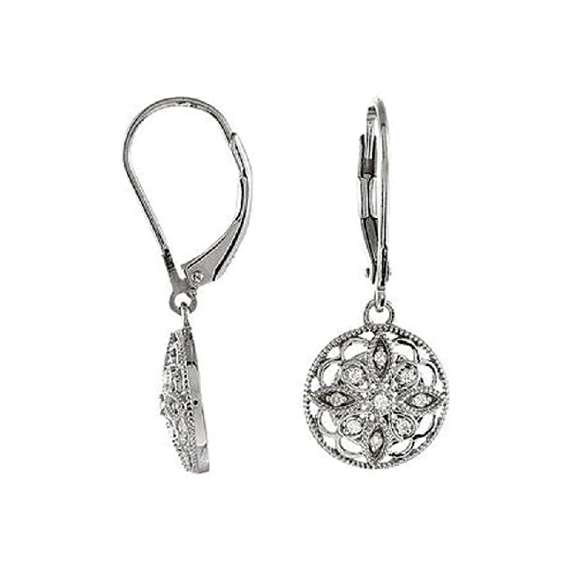 Ladies earrings stud styles-Vintage Style Diamond Flower Earrings in Sterling Silver