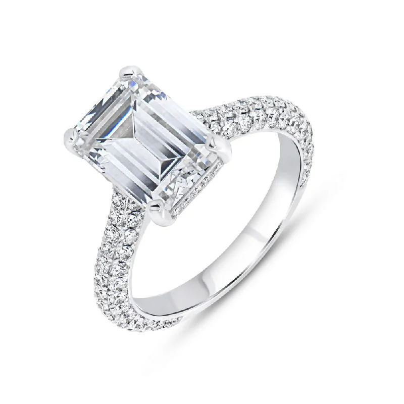 Ladies engagement rings timeless elegance-Uneek Signature Collection 3-Sided Emerald Cut Diamond Engagement Ring