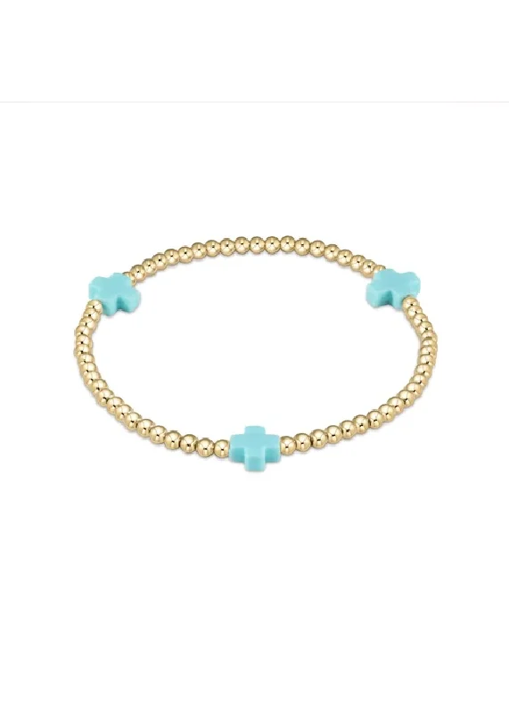 Ladies bracelets engagement gifts-eGIRL SIGNATURE CROSS BRACELET - TURQUOISE