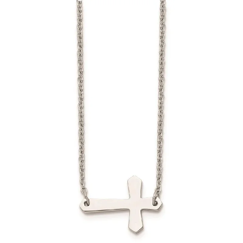 Ladies necklaces youthful designs-Stainless Steel Polished Sideways Cross Necklace