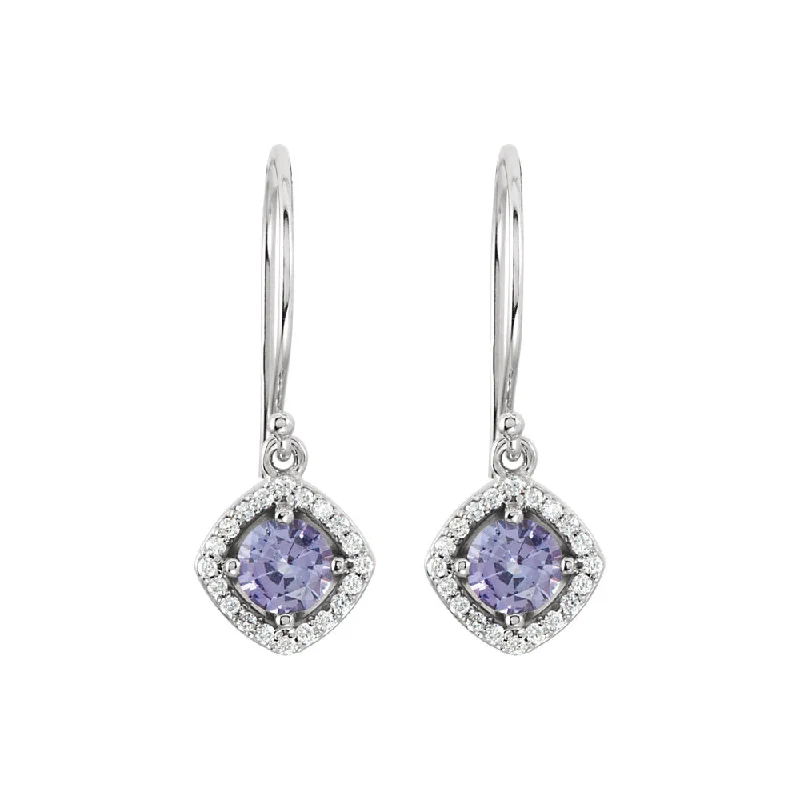 Ladies earrings Asian-inspired-Genuine Tanzanite & Diamond Dangle Earrings in 14k White Gold