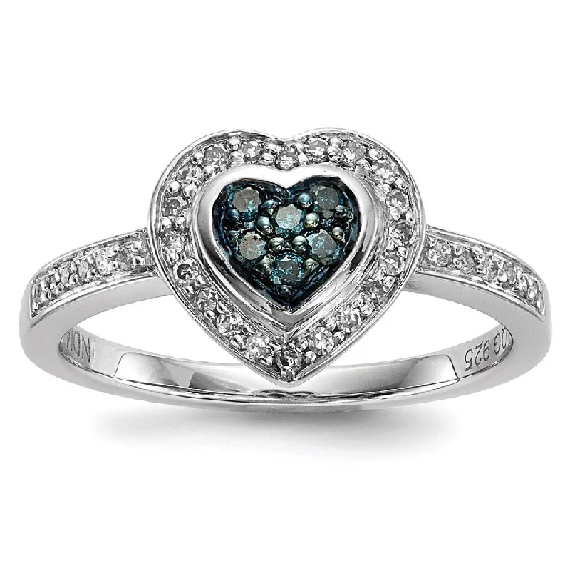 Ladies ring Asian-inspired-1/4 Ctw Blue & White Diamond Small Heart Ring in Sterling Silver