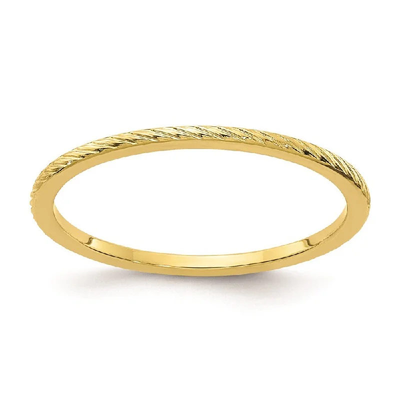 Ladies ring gift options-1.2mm 10k Yellow Gold Twisted Pattern Stackable Band