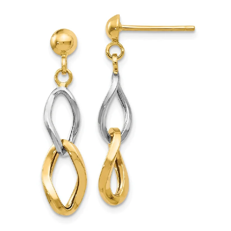 Ladies earrings luxurious designs-Two Tone Open Link Post Dangle Earrings in 14k Gold, 25mm (1 Inch)