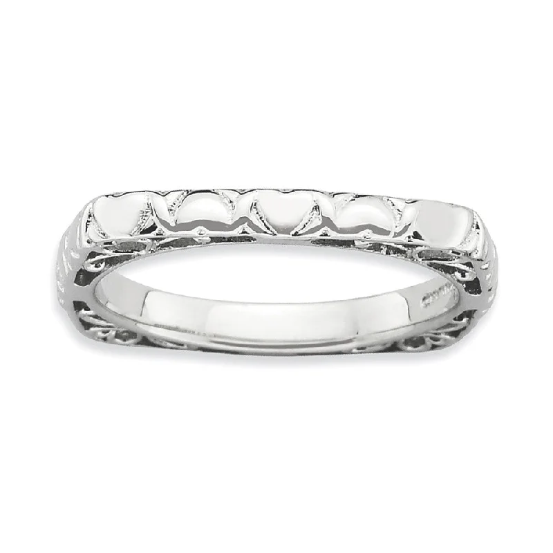 Ladies ring minimalist charm-2.25mm Stackable Sterling Silver Square Heart Band