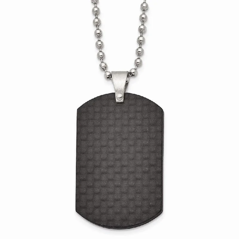 Ladies necklaces fashion trends-Stainless Steel Brushed Black Solid Carbon Fiber Dog Tag Necklace