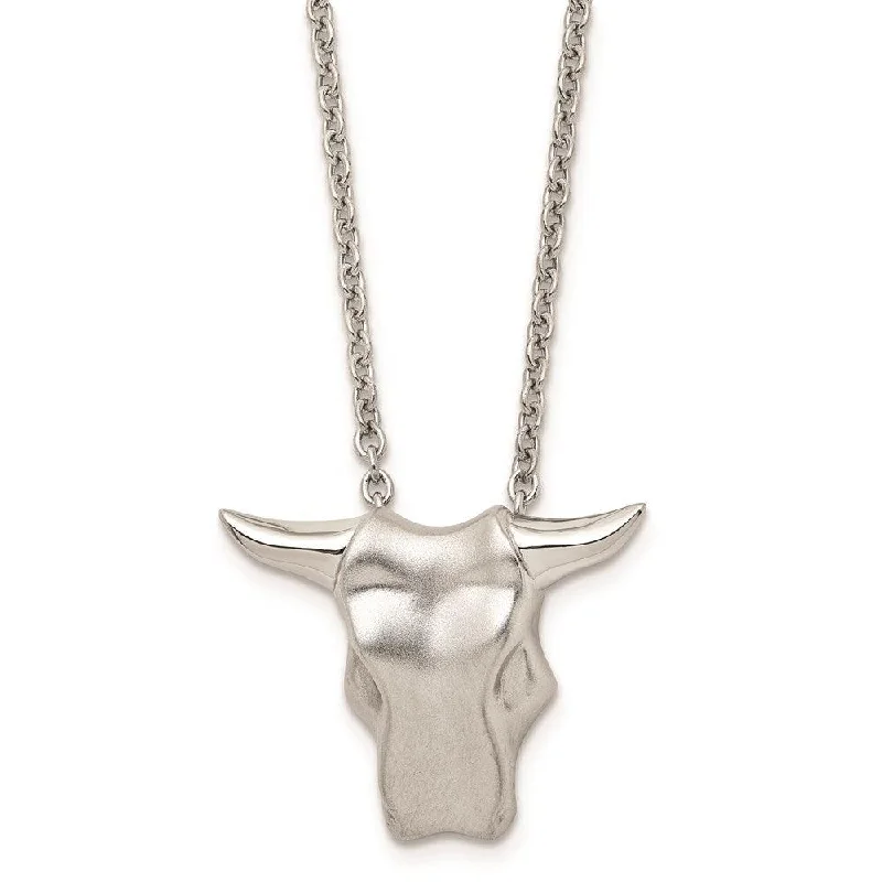 Ladies necklaces floral motifs-Stainless Steel Brushed Bull Head Necklace