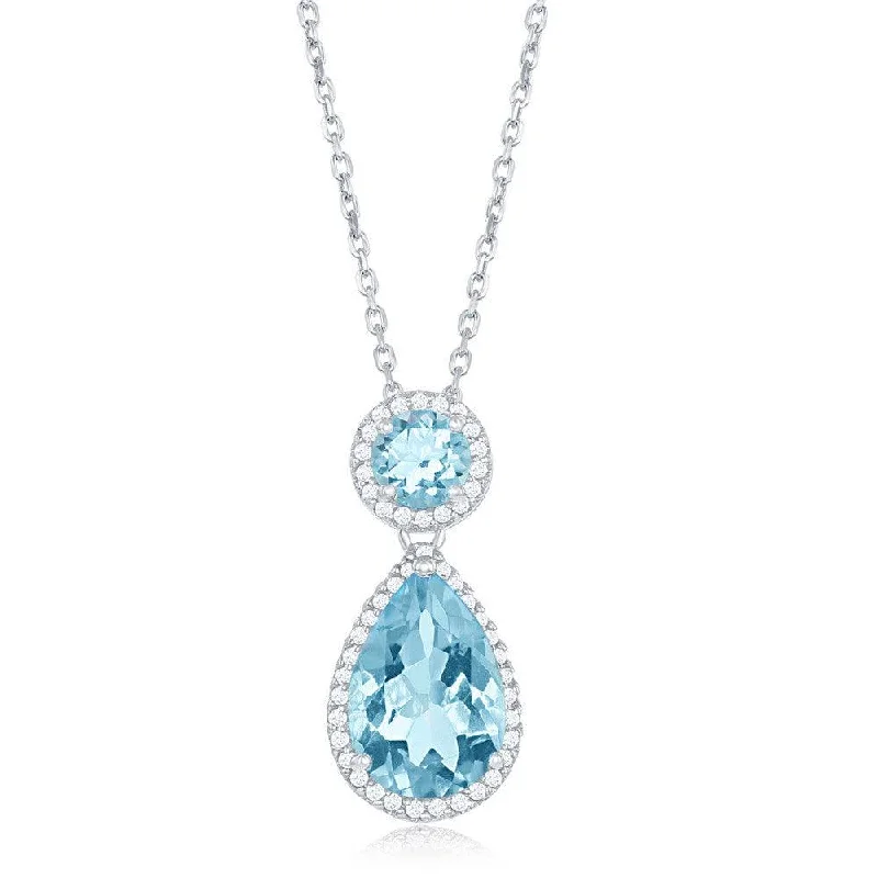 Ladies necklaces statement pieces-Sterling Silver Blue Topaz Border Necklace