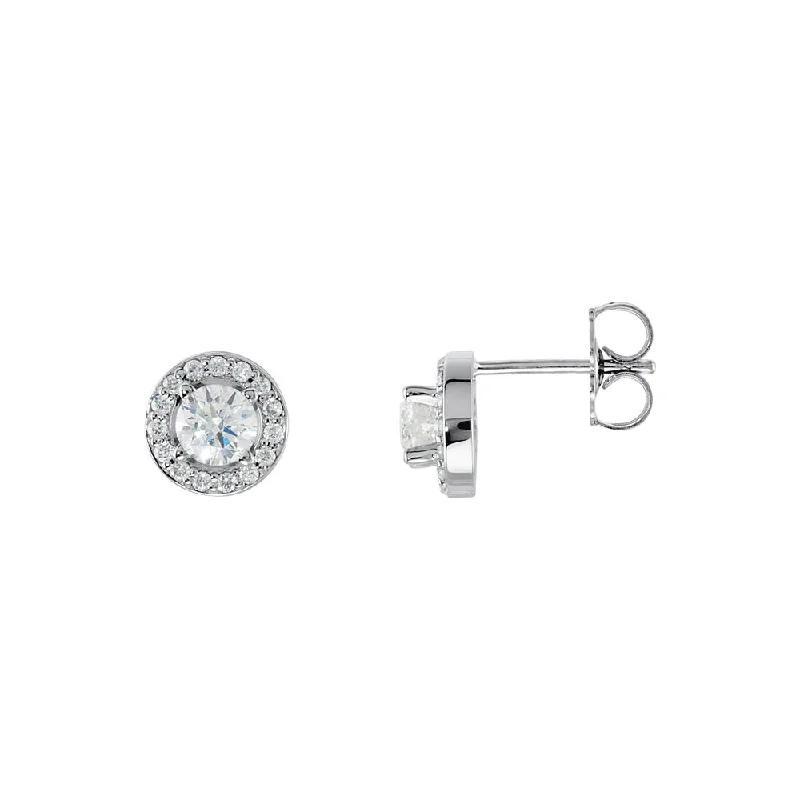 Ladies earrings wedding accessories-5/8 Cttw Diamond 7.5mm Halo Style Post Earrings in 14k White Gold