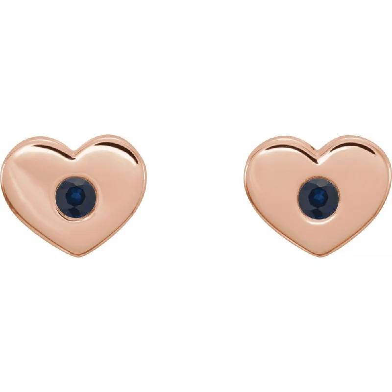 Ladies earrings luxurious designs-14k White, Rose or Yellow Gold Blue Sapphire Heart Earrings, 8x6mm